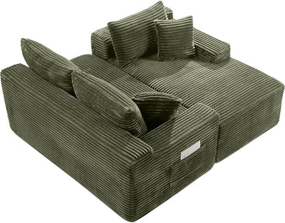 95" L-Shaped Right Facing Cloud Sectional Couch for Living Room, Modular Compressed Boneless Sectional Sofa Corduroy Boneless Corner Foam Sofa W/Chaise Lounge and Pillows