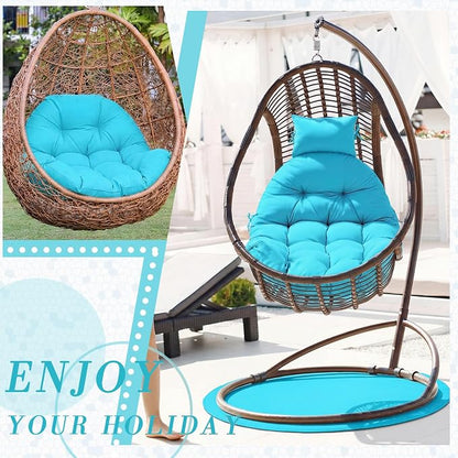 Tudomro Waterproof Egg Chair Cushion with Pillow Filling 2.58 kg Replacement Rocking Wicker Chair Cushion 48" x 32" High Back Hanging Swing Hammock Pad Thicken for Outdoor Patio Garden(Lake Blue)