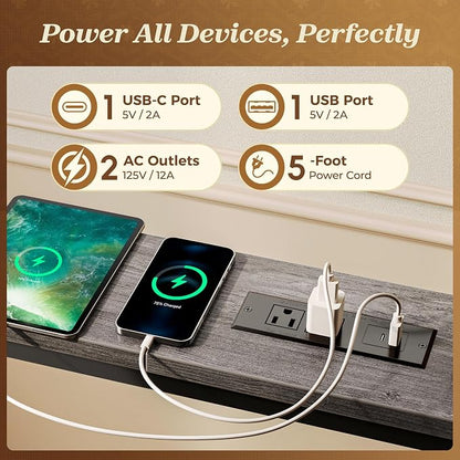 SUPERJARE 110.2 Inch Sofa Table with 2 Power Outlets and USB-C Port, 5.9 Inch Narrow Console Table with Storage, Extra-Long, for Entryway Hallway Couch Behind Sofa, Small Spaces, Grey