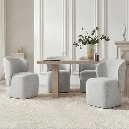 KISLOT Upholstered Dining Chairs with Wheels, No Assembly Stain Resistant Fabric Modern Barrel Armchair with Casters, Dining Room Chairs for Kitchen Living Room Bedroom, Light Grey, Set of 4