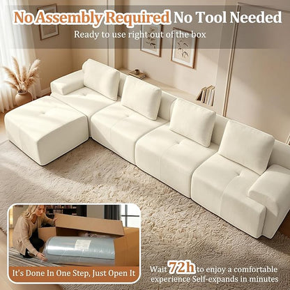 159" L Shaped Oversized Boneless Couch, Comfort Cloud Sectional Couches for Living Room, Modular Sofa High Back & Extra Deep Seat, No Assembly, Chenille (Warm White, 159 inch-L Shaped（4+1）)