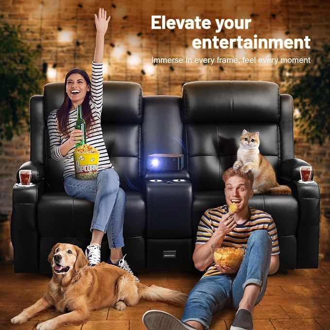 Recliner Sofa Set, Home Theater Seating with Massage, Loveseat Recliner Couch and 2 Recliner Single Chairs with USB, Wall Hugger Reclining Movie Theater Chair with Cup Holders, Drawer for Gaming Room