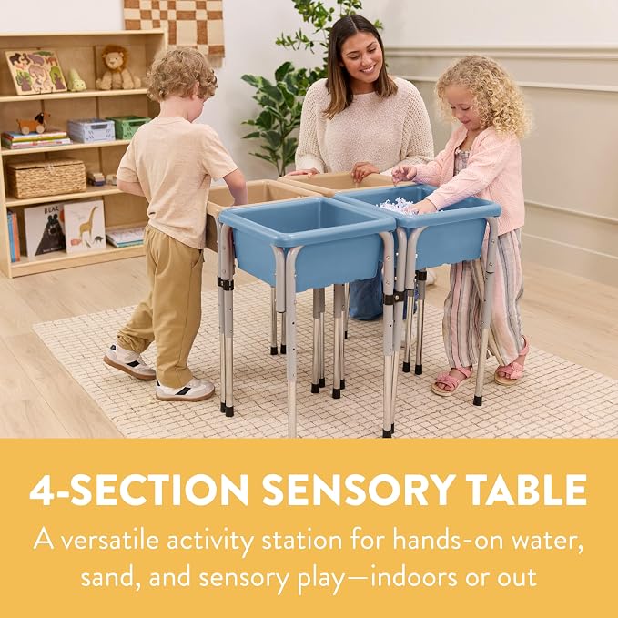 Back2School Express Adjustable Quad Sensory Tables with Lids, Children's Furniture, Sand/Powder Blue