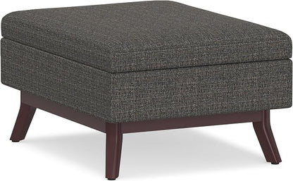SIMPLIHOME Owen Coffee Table Storage Ottoman - 34" Wide x 19" High Upholstered Tweed Look Fabric Rectangular Lift-Top Ottoman in Ebony, Mid-Century Modern Bench for Living Room with Tapered Legs