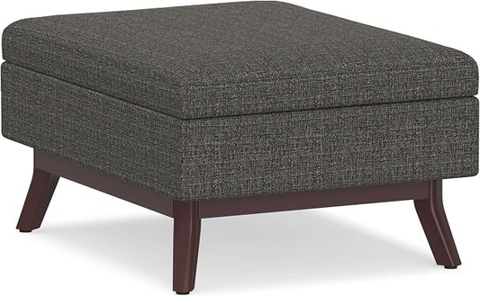 SIMPLIHOME Owen Coffee Table Storage Ottoman - 34" Wide x 19" High Upholstered Tweed Look Fabric Rectangular Lift-Top Ottoman in Ebony, Mid-Century Modern Bench for Living Room with Tapered Legs