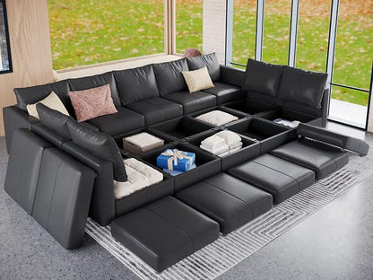 EASE MOOSE Faux Leather Modualr Sectional Couch with Storage,Black Faux Leather Modualr Sofa Couch