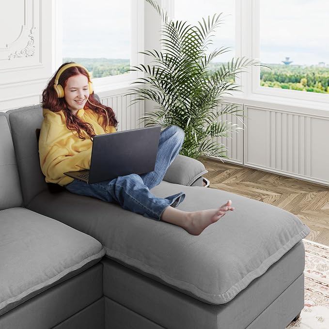 110" Sectional Couches for Living Room,U Shaped Big Sofa Couch with Double Chaise,Modern 4 Seat Modular Sofa Couches with Thick Cushion & Soft Backrest,New Grey