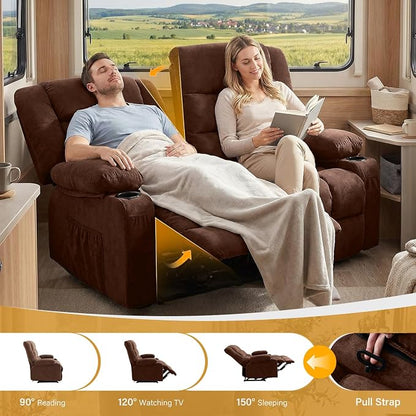 BOSMILLER Reclining Loveseat with Cup Holders for Living Room 2 Seat Manual Loveseat Recliner with Side Pocket