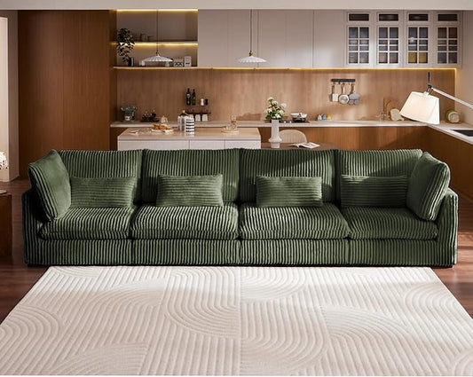 154" Oversized Corduroy Couch Modular Sectional Sofa, Washable Cloud Couch Sectional, 4 Seater Sectional Couches for Living Room, Fully Cover Removable, Basic 4 Seater, Corduroy, Green