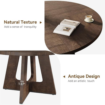 GAOMON 47 Inch Round Dining Table for 4-6 People, Circle Dinner Table with Wooden Cross Pedestal Base, Farmhouse Kitchen Furniture for Dining Room, Living Room, Kitchen (Table Only) - Reddish Brown