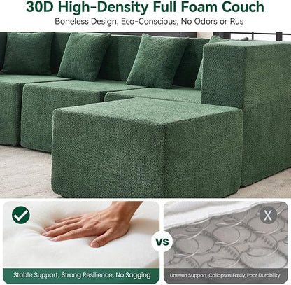 MONVANE Modular Sectional Sofa, Oversized 8 Seat Convertible U Shaped Couch with Ottoman, Comfy Teddy Velvet Cloud Couch with Deep Seat, Sectional Couches for Living Room, No Assembly Required, Green