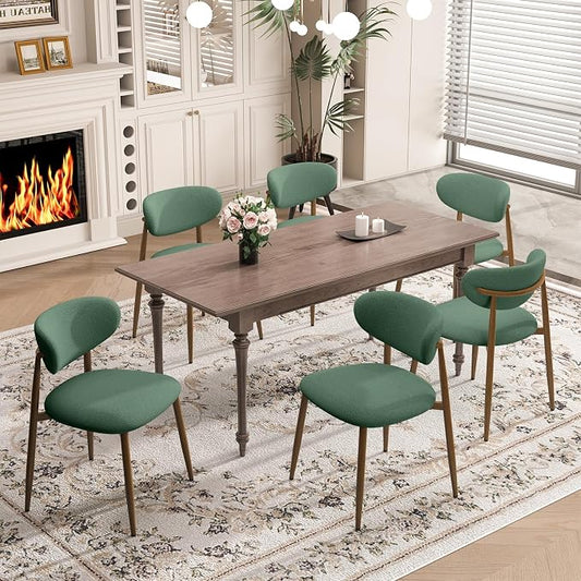 MALOL Dining Chairs Set of 6, Curved Back Kitchen Room Chairs with Metal Legs and Anti Slip Pads, Upholstered Dining Chair for Home and Restaurant, Green