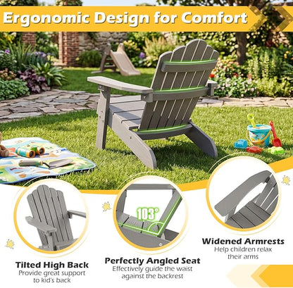 Costzon Kids Adirondack Chair, All-Weather HIPS Toddler Outdoor Chair, Wooden Textured Plastic Fire Pit Chair, Kids Patio Chair for Backyard Lawn Garden, Fits Children Age 3-7 Years (2, Gray)