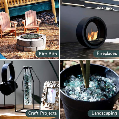 Onlyfire 10 lbs Fire Glass Rocks 1/2 Inch, Reflective Tempered Glass for Propane Fire Pit & Gas Fireplace, High Luster Firepit Glass Stones for Fire Table, Onyx Black+Platinum+ Light Green