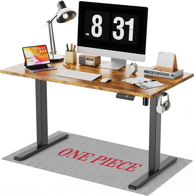 WALKINGDESK 48x24 Inches Whole Piece Electric Standing Desk, Seamless One Piece Height Adjustable Sit to Stand up Desk for Home Office, Ergonomic Computer Workstation, Rustic Brown