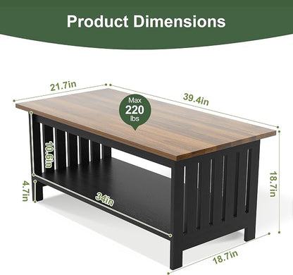 YOSHOOT 39.4" Farmhouse Coffee Table, Small Coffee Tables for Living Room | Black, 2 Tier Coffee Table with Storage, Tea Table for Living Room Bedroom Small Space