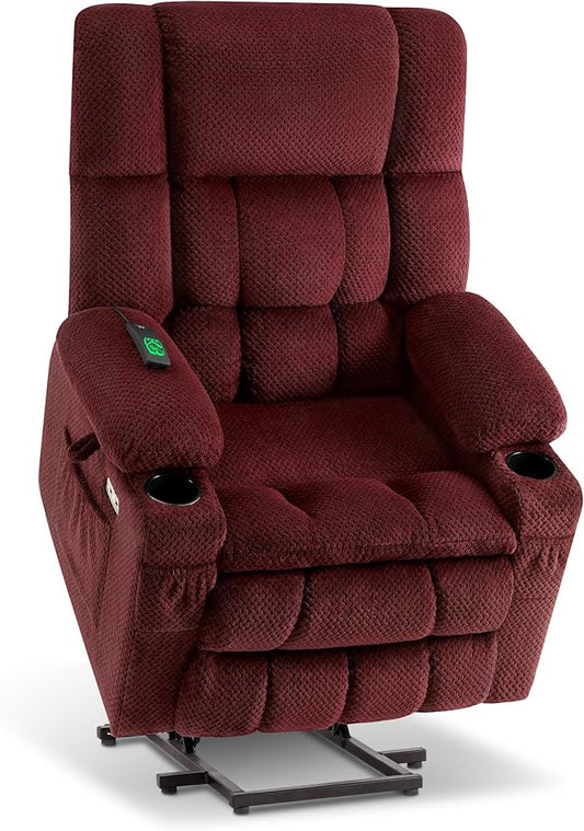 MCombo Large Dual Motor Power Lift Recliner Chair for Elderly, Zero Gravity Lift Chair with Heat and Massage, Infinite Position Lay Flat Recliner, USB Ports, Cup Holders, Fabric 7896 (Large, Burgundy)