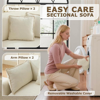 78” Modular Sectional Sofa, L Shaped Cloud Couch with Movable Ottoman, Comfy Chenille Deep Seat Sofa with Throw Pillows, 3 Seat Modern Couches for Living Room Bedroom Apartment, Beige