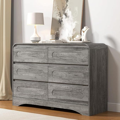 3 Piece Bedroom Set, Dresser and Nightstand Sets for Bedroom | Wood 6 Drawer Dresser & Night Stand Set of 2, Wide Chest of Drawers Modern Storage Cabinet Bedroom Furniture Set, Grey