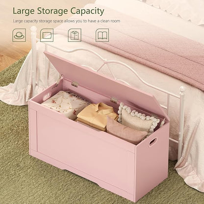 usikey 39.4” Storage Chest, Toy Box with 2 Safety Hinges, Toy Chest, Storage Bench for Bedroom, Supports 220 lb, for Living Room, Entryway, Pink