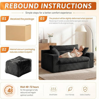 Erament Boneless Loveseat Sofa Couch, 2 in 1 Convertible Sofa Bed with Pillows, Fold Out Bean Bag Chair Boneless Floor Couch for Living Room Bedroom Office Lounge Apartment, No Assembly Needed, Black