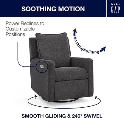 babyGap Harlowe Power Recliner with USB-A and Type-C Ports by Delta Children - Greenguard Gold Certified – Stain-Resistant Performance Fabric is Oeko-TEX Standard 100 Certified, Charcoal