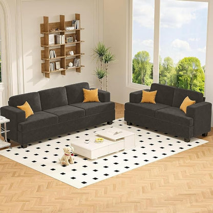 Apicizon Loveseat & 3 Seater Sofa Sets, 89" Couch Sofa Set for Living Room Furniture Sets, 2 Piece Deep Seat Sleeper Sofa, Couch and Loveseat Sets for Apartment, Dark Grey Chenille