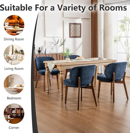 YOUNIKE Dining Chairs Set of 2 Modern Kitchen Dining Room Chairs Navy Blue | Chenille Fabric Upholstered Armless Side Accent Chair with Back Wide Padded Seat Wooden Leg, Soft, Breathable, Comfortable