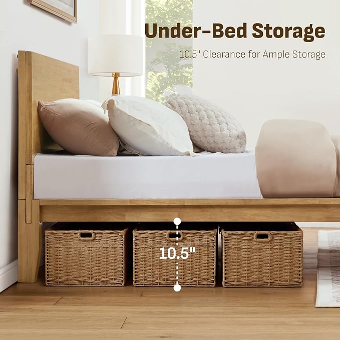 Softa Mikor Queen Japanese Joinery Bed Frame with Headboard, Solid Rubberwood Platform Bed, 1500 Lbs Heavy Duty, SGS Certified, No-Tool Setup, Storage Shelf, USB-A/C Port, No Box Spring Needed