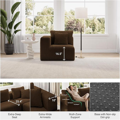 Novilla Modular Sectional Sofa, Modern Cloud Sectional Couch with Smarts Coil® Support, Upholstered Boneless Couch for Living Room Apartments Bedroom, No Assembly Required, Brown (Left-Arm Chair)