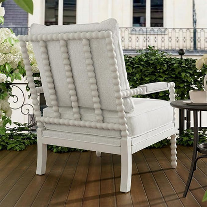 Morden Fort Linen Fabric Spindle Accent Chairs Set of 2, French Style Chairs with High Resilience Spring Cushion and Armrest Pads, Leisure Armchair for Living Room Bedroom Farmhouse Office Balcony