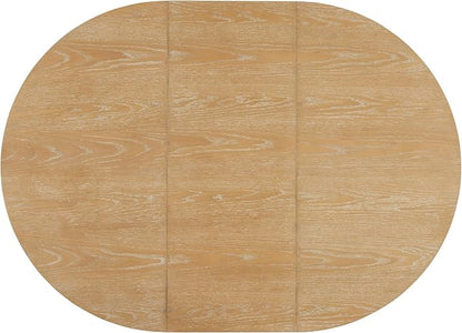 LUMISOL Round Dining Table for 4-6 People, 41"-57" Extendable Kitchen Table with 16" Removable Leaf for Small Places, Kitchen, Dining Room, Natural