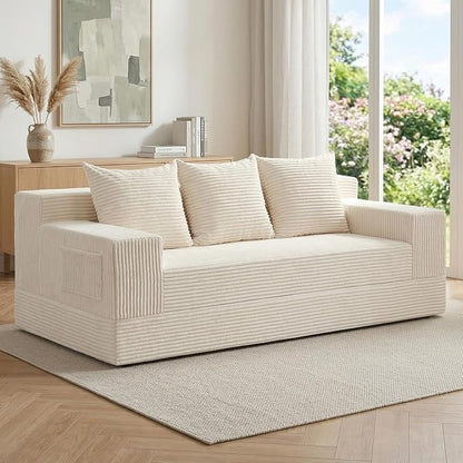 cidludto Convertible Sofa Bed, 78" Oversized Boneless Loveseat Couch 2 in 1 Foldable Futn Bed Couch in A Box, Folding Sofa Chair for Living Room, No Assembly Required, Beige