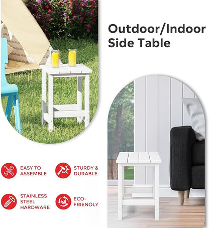 Costaelm Paradise Kids 3-Piece Outdoor HDPE Plastic Square Side Table and Rocking Chairs Set, White