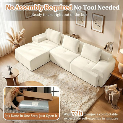 122" L Shaped Oversized Boneless Couch, Comfort Cloud Sectional Couches for Living Room, Modular Sofa High Back & Extra Deep Seat, No Assembly, Chenille (Warm White, 122 inch-L Shaped（3+1）)