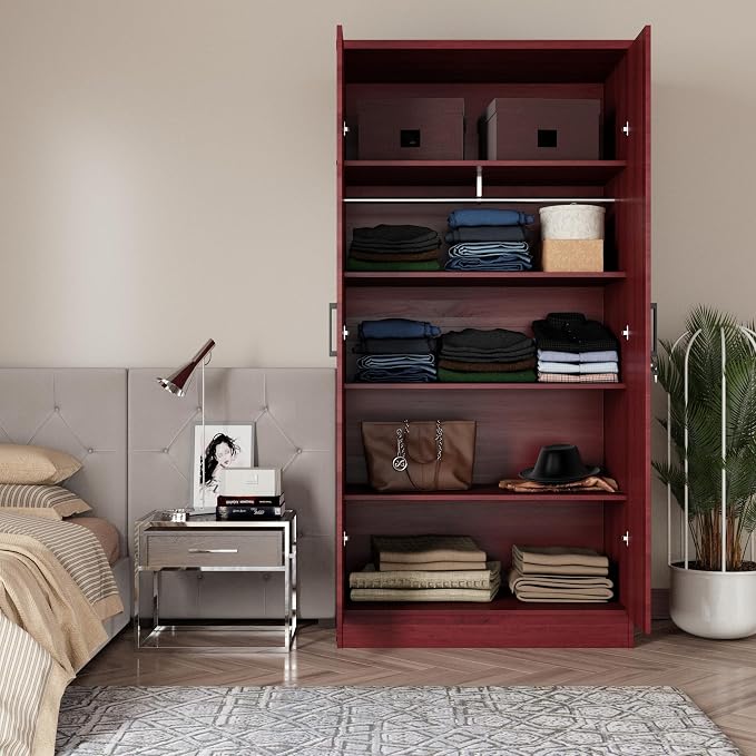 Woodpeckers Furniture And Mattress 2 Doors Wardrobe with Shelves (Mahogany)