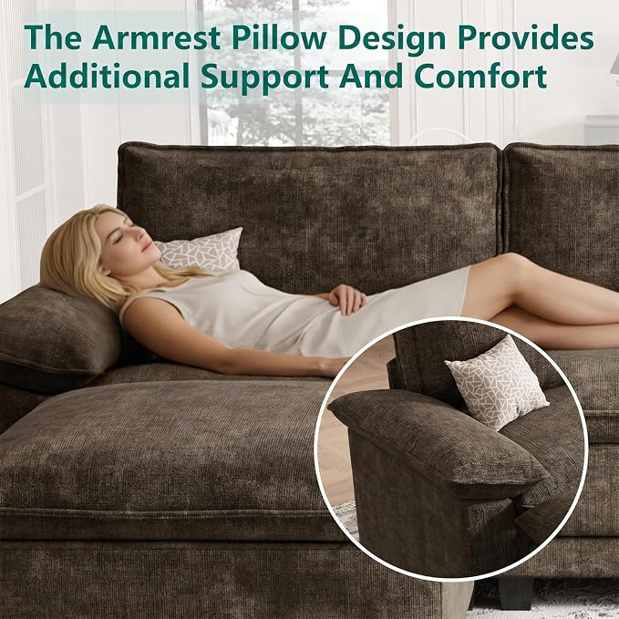 Modern U Shaped Sofa Couches for Living Room, Modular Sectional Cloud Couch with Movable Ottoman, Comfy Chenille Sofa for Apartment and Small Space, Taupe