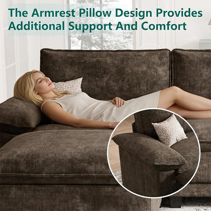 Modern U Shaped Sofa Couches for Living Room, Modular Sectional Cloud Couch with Movable Ottoman, Comfy Chenille Sofa for Apartment and Small Space, Taupe