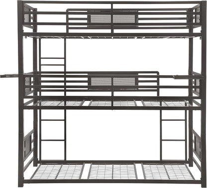Coaster Home Furnishings Rogen Rustic Metal Twin Over Twin Over Twin Size Triple Bunk Bed Frame with Ladder and Guardrails Fully Slatted Mattress Ready Foundation Dark Bronze 460394T