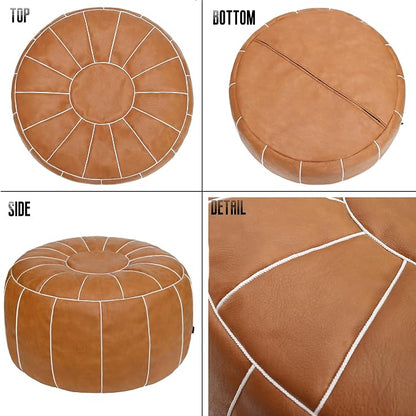 Thgonwid Unstuffed Moroccan Storage Pouf Foot Stool Ottoman Seat, No Filler Included, Handmade Faux Leather Bean Bag Floor Chair Foot Rest for Living Room, Bedroom or Balcony, Brown