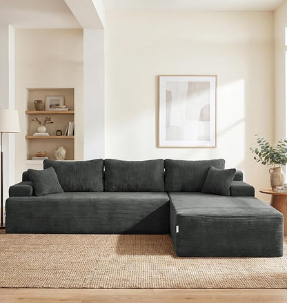 Hobestluk Modular Sectional Sofa Couches L-Shape Couch 3 Seat Modular Sofa Memory Foam Sectional Couches for Living Room, Cloud Couch with Oversized Chaise (Grey Corduroy, 108", Right Hand Facing)