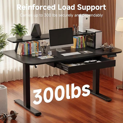 GTPLAYER Electric Standing Desk with Drawers, 48 x 24 Inches Height Adjustable Computer Desk with Monitor Stand, Laptop Stand, Home Office Sit Stand Up Desk with Memory Preset, Black