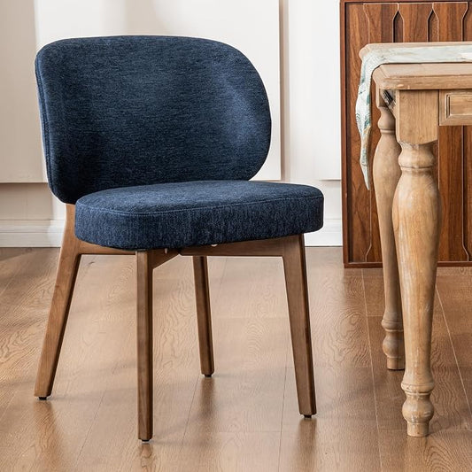 YOUNIKE Single Dining Chair Modern Kitchen Dining Room Chair Navy Blue | Chenille Fabric Upholstered Armless Side Accent Chair with Back 20.1" Wide Padded Seat Wooden Legs for Living Room Bedroom