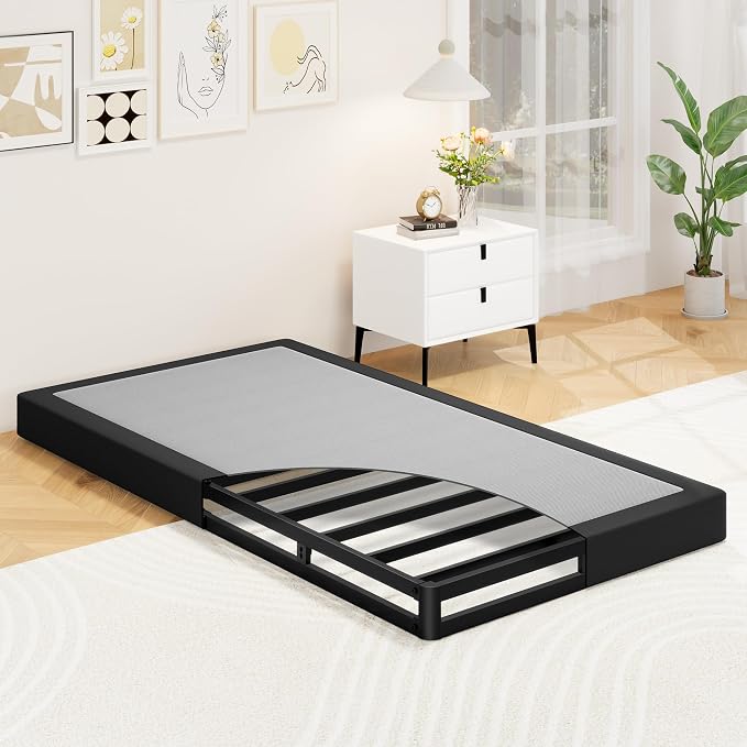 Awesofurni Twin Box Spring, 5 Inch Low Profile Twin Box Spring Only Bed Base, Heavy Duty Metal Frame Mattress Foundation with Fabric Cover, Easy Assembly-Noise Free