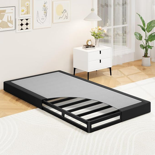 Awesofurni Twin Box Spring, 5 Inch Low Profile Twin Box Spring Only Bed Base, Heavy Duty Metal Frame Mattress Foundation with Fabric Cover, Easy Assembly-Noise Free