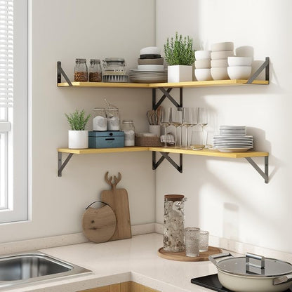 Axeman 24'' x 8'' Floating Shelves Set of 2, Rustic Oak Wall Shelves with Brackets, Engineered Wood, Includes Mounting Hardware, 35Lbs, Ideal for Books, Plants, Kitchen Utensils and Decorations