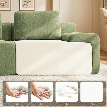 85" Oversized Boneless Couch, Comfort Cloud Sectional Couches for Living Room, Modular Sofa High Back & Extra Deep Seat, No Assembly, Soft Chenille Fabric (Olive Green, 85 inch- Shaped（2+2）)