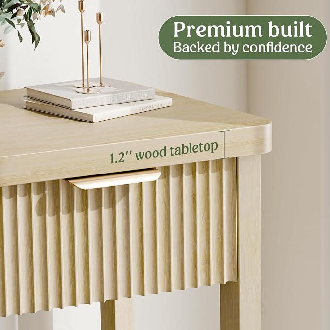 Lulive Fluted Console Table, 51 Inch Entryway Table with 3 Drawers | Scandi farmhouse look with quiet full-extension slides, open lower shelf, profile for hallway, entry, foyer or behind sofa.