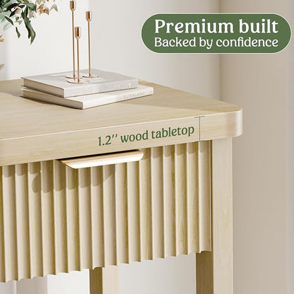 Lulive Fluted Console Table, 51 Inch Entryway Table with 3 Drawers | Scandi farmhouse look with quiet full-extension slides, open lower shelf, profile for hallway, entry, foyer or behind sofa.