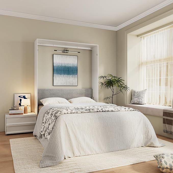 Bobve Farmhouse Murphy Bed Queen, 85" Wall Bed Folds to Save Space, Concealed Bed Frame with Hydraulic Rod and Wall Mounted Features for Apartment/Office/Guest Room